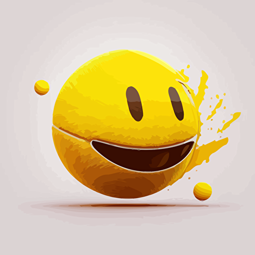 yellow tennis ball:: 3 logo with only the colors yellow and white and the negative white space creating a simple smiley face:: 1 with a completely white background simple vector 2d minimalist