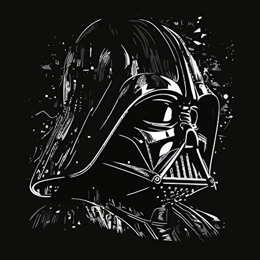 Darth vader ink sketch vector design black background, distorted , monochromatic