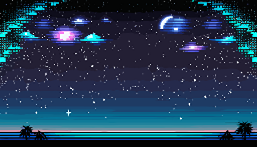 2D Vector, 1990s poster, 8bit pixel art, liminal space backdrop with border, mostly empty, cosmic stars space, high definition, soft gradients