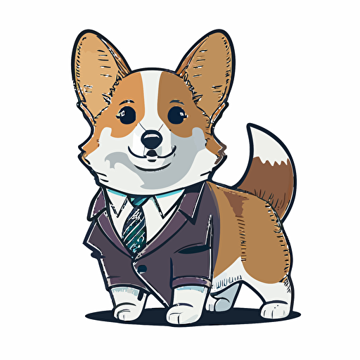 corgi cartoon vector illustration 4 colors only cute dressed as a banker on plain white background