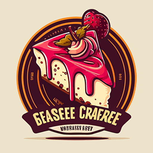 strawberry cheesecake bakery logo, vibrant colors, cupcake behind the cheesecake slice, cheesecake slice in front, octane drain, best image quality, vector image, maximum details, white background, 2D illustration logo