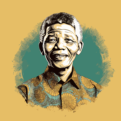 vector art poster of young Mandela, smiling, frontal stance.