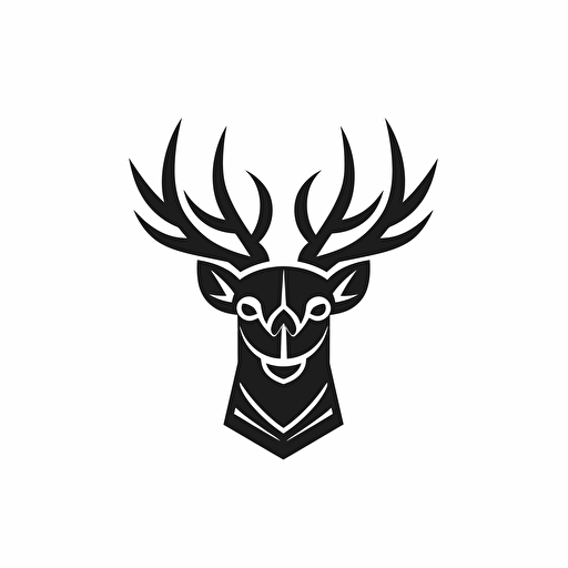 Deer, Crown, icon, simple, logo technique, comic vector illustration style, flat design, minimalist icon, flat, adobe illustrator, black and white, white background
