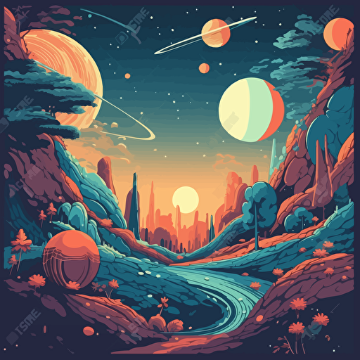 space background, cartoon anime, colors, Vector illustration, retro colors