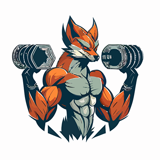muscular fox with dumbbell logo, futuristic and minimalistic, flat in vector style without background, without text