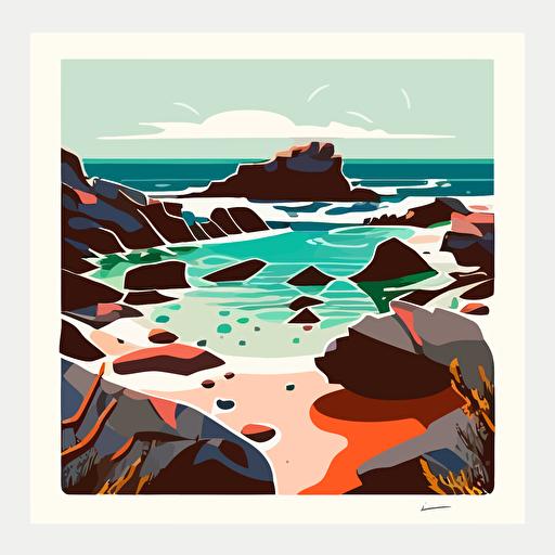 tidepool on the west coast, minimalist design, fun vibe, vector, 2d, flat, 8 colors