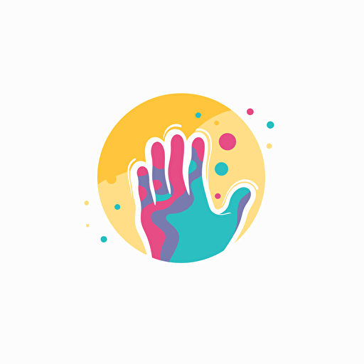 simple, clean, vector icon, logo like, representing children's playfulness and creativity through hand painting, colorful, no text