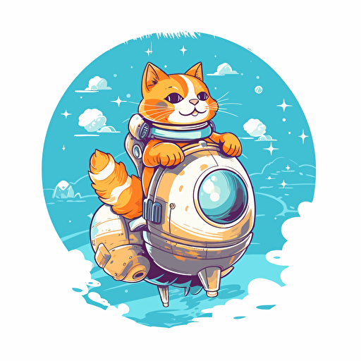 vector image of an astronaut cat on a rocket ship on white background