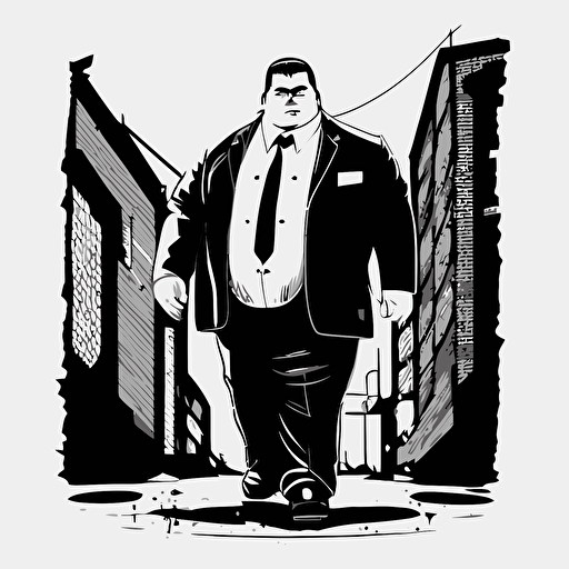 mafia gangster, fat, comic style, vector, black and white, icon, funny