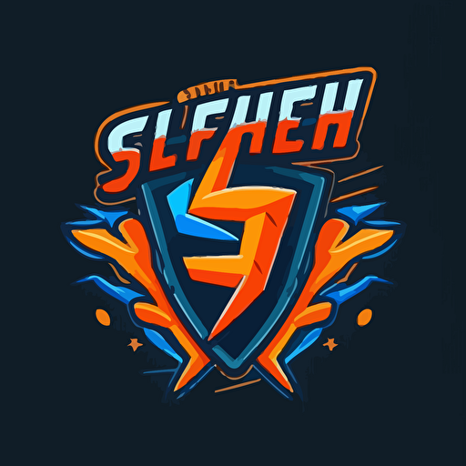 vector 2D logo for soccer team called Super Hero, have letters S and H be prominent, separated by a lightning bolt or other symbol, orange blue hues, modern, clean, fun, professional