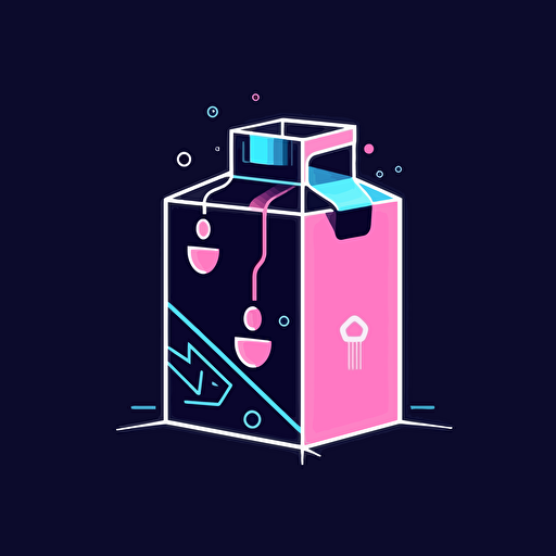 milk carton logo, flat image, pixel art Neon, pink blue white and black, vector simple, fun, creativity, playfulness, high quality