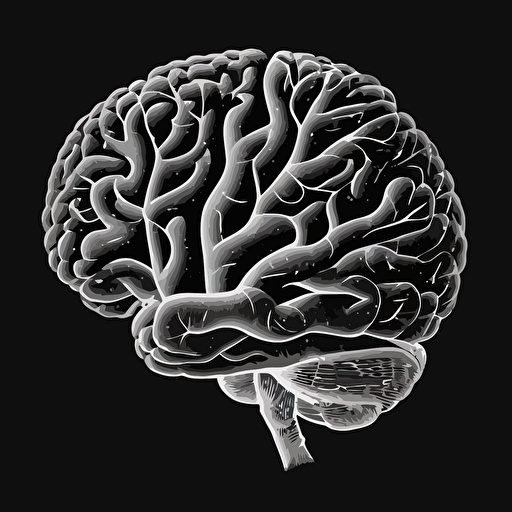 vector image of a brain, top-down view, black & white