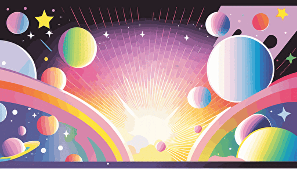 2D Vector, 1970s poster, liminal space backdrop, cosmic stars, pastel, high definition