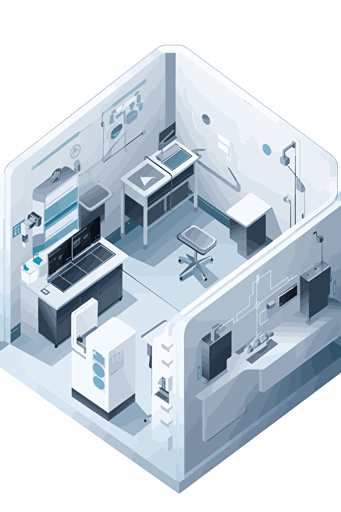 A futuristic vector illustration of a high-tech laboratory, featuring advanced equipment and a sleek, minimalist design white background