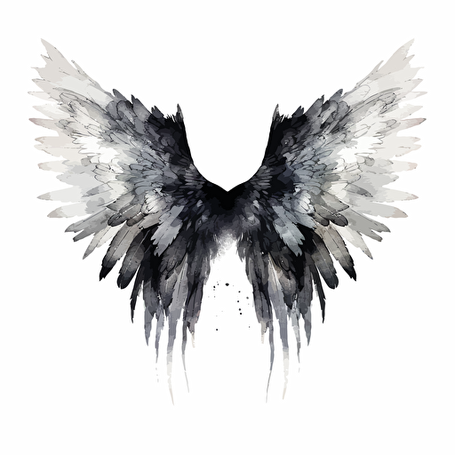 black and white watercolor wings, detailed, vector