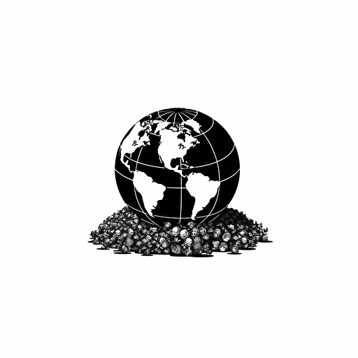 minimalist modern style. iconic logo. globe on a pile of cash. black vector. white background.