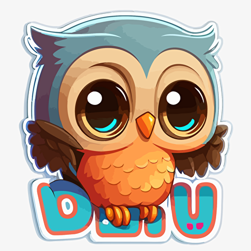 sticker flat vector art,2D kawaii, baby owl sitting on the letter O,cute,colorful disney-inspired
