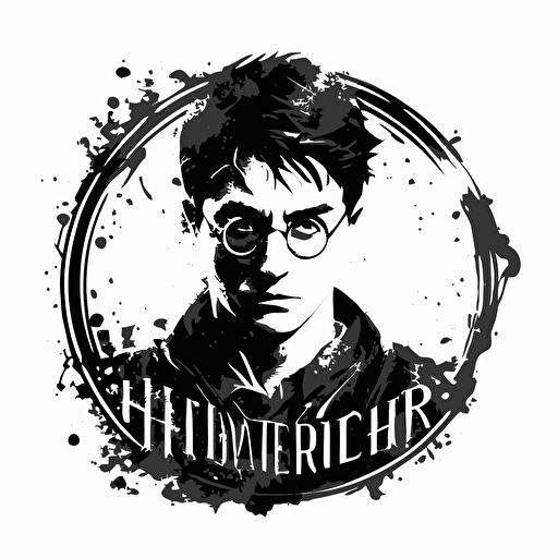 harry potter vector style logo, black, white background