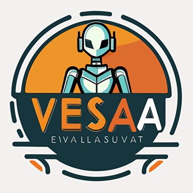 logo for virtual personal assitant called EVA. Logo should be mostly text, modern and approachable. behind the text , there is a vector of a sleek robot holding hands with students