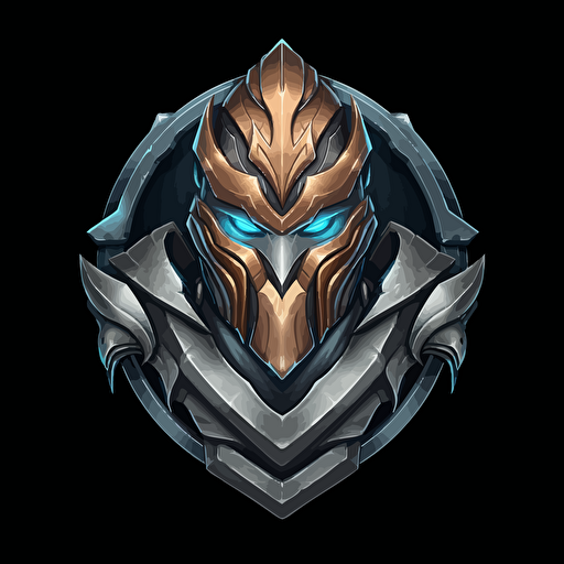 una armadura plateada de caballero medieval, vector, estilo league of legends, icon, rayos magicos