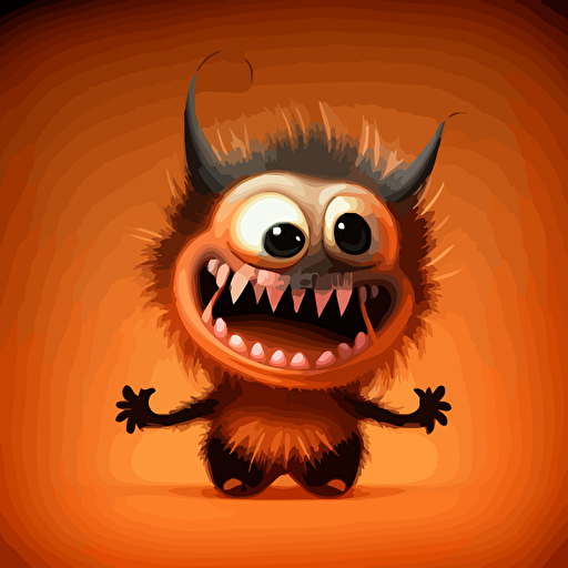 A scary baby fur monster, smiling, backlight, black background, vector art , pixar style