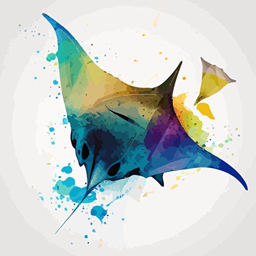 vector,low detail,few colors manta ray watercolor drawing viewed from top