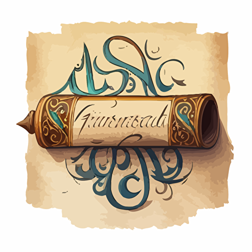 vector logo of a monastic scroll with a scribe's handwriting, white background