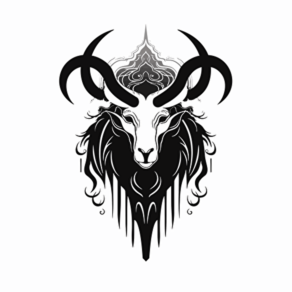 flat vector, occult logo, black and white, black moon, black stylized moon, upside down, goat eye, moon, tree black tears, with the word: volva