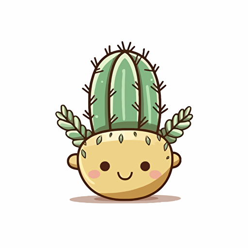 sticker, cute and happy, chubby saguaro cactus with crown on head, kawaii, vector, contour, white background