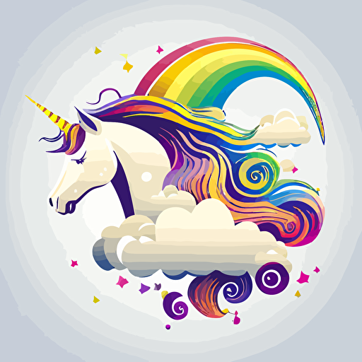 vector logo, unicorn, rainbow clouds, degen