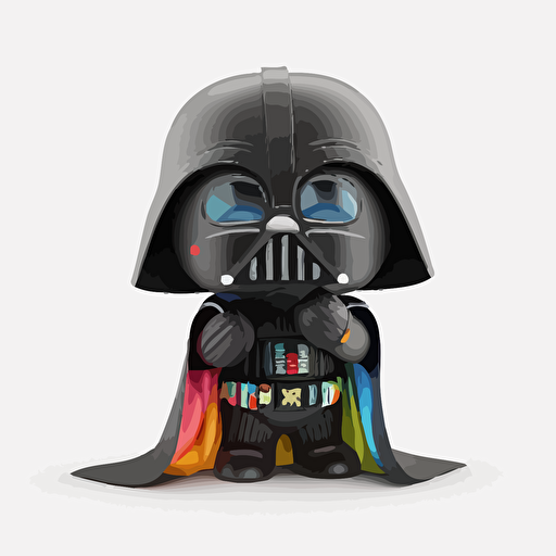 A saturated colorfull baby fur gay darth vader, goofy looking, smiling, white background, vector art , pixar style