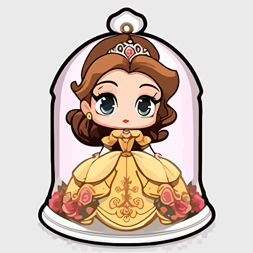 sticker design chibi Disney princess Bell from beauty and the beast, transparent background,vector file