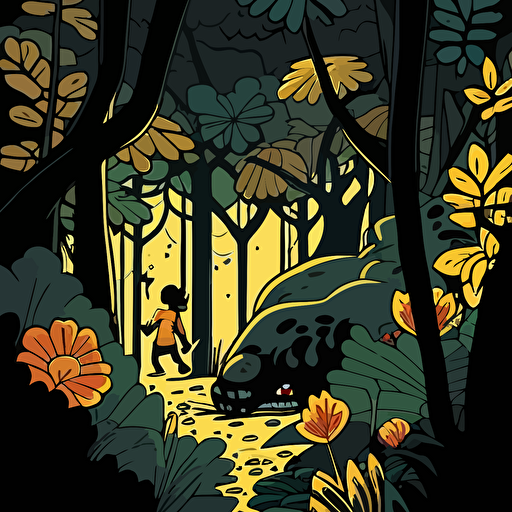 Dense jungle. Illustration in a children's comic book. Cartoon, vector, flat colours.::5