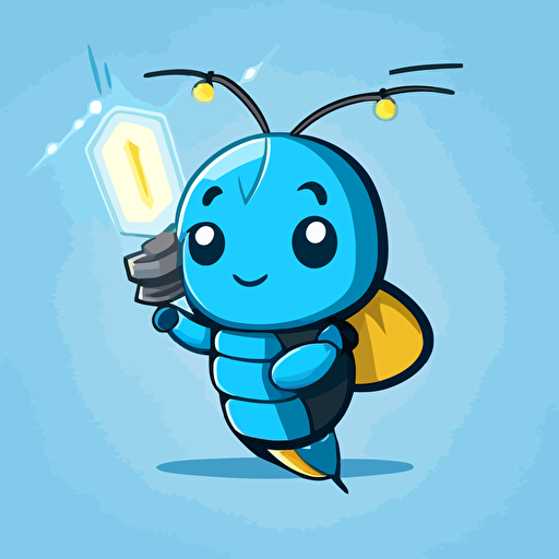 lightning bug mascot for education app, kid friendly, light blue accent color, vector art