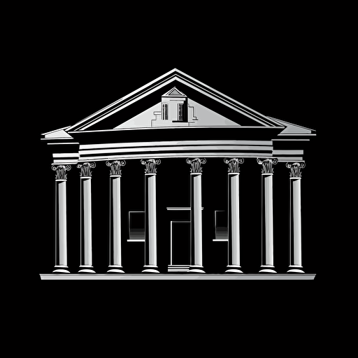 vector clip art of a bank that is white with a black background, simple, 2d,