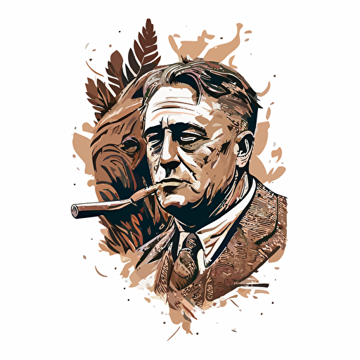 boho style Franklin Roosevelt smoking a cigar vector image on white background
