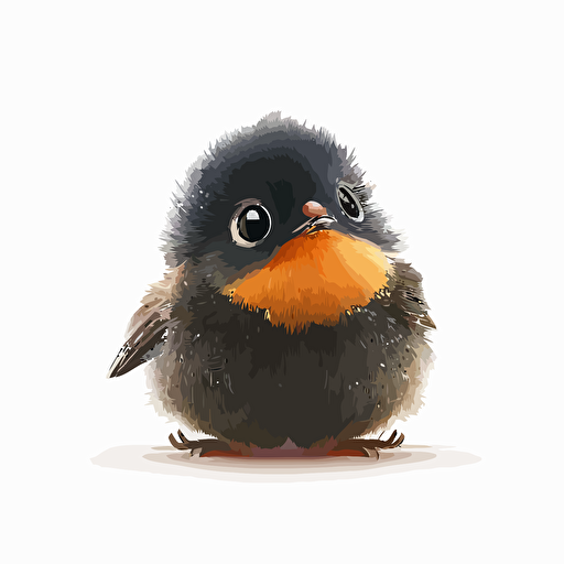 A baby fur colibri, smiling, orange eyes, white background, vector art , pixar style