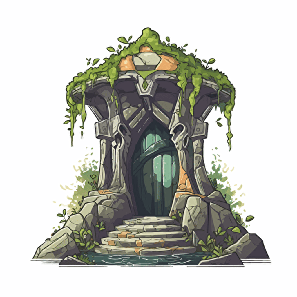 elven stone shrine, vector art, simple colors, on white background