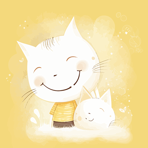 child illustration, big, vector, background white, cat, littlr cat, light yellow, smile, happy, joy, child 6144x6144
