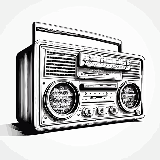 retro stereo, simple line drawing, vector style, black and white