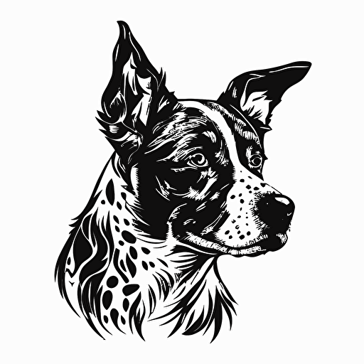 A logo of a dog in a vector style with no background in black and white colors