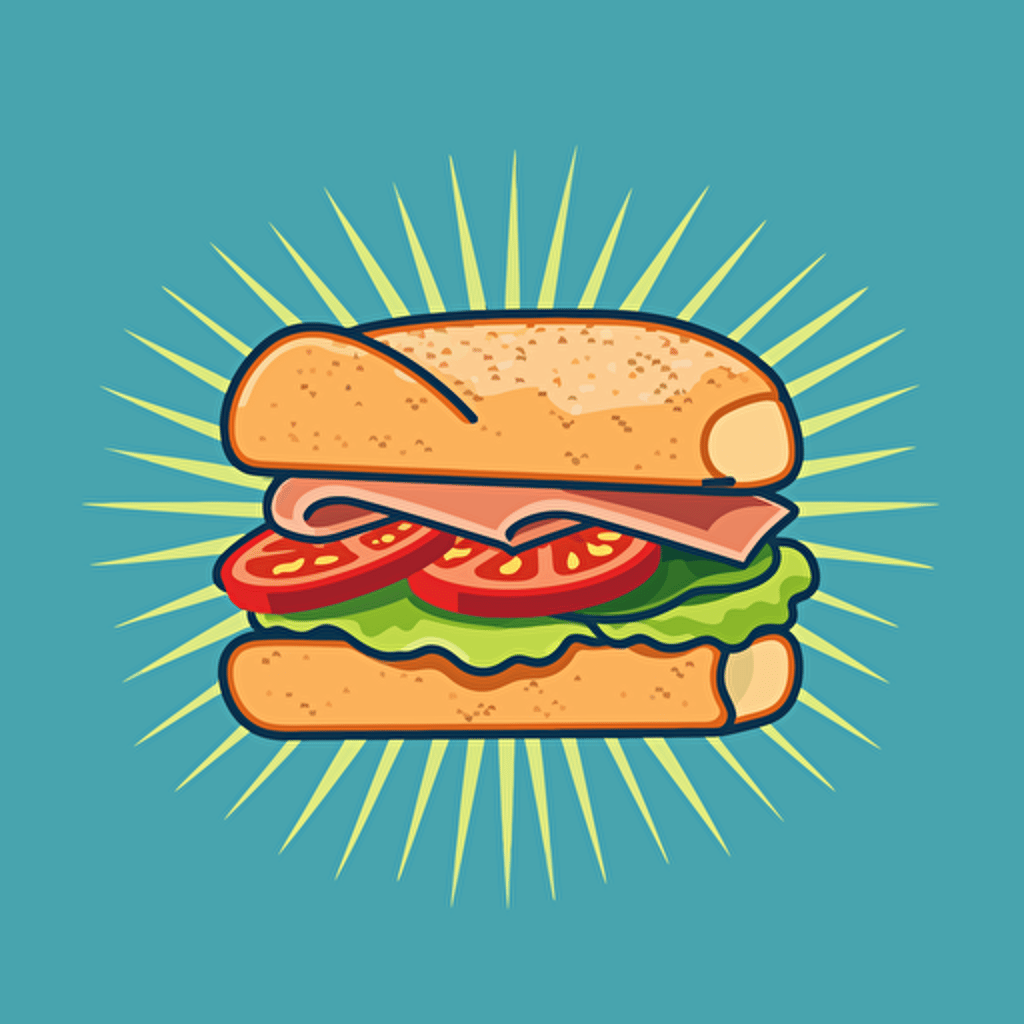 Flat vector logo, ham sandwich with sunglasses