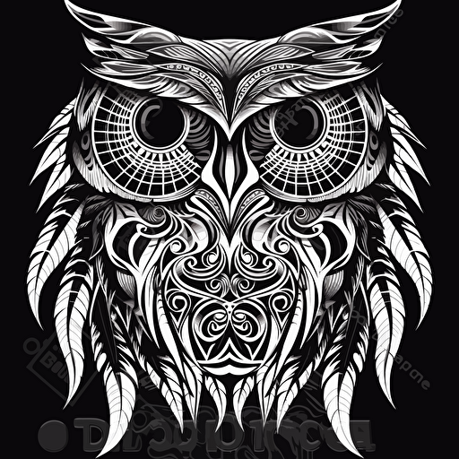 alex grey concept vector stencil of an owl , black and white,