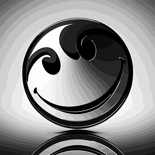 a highly stylized abstract vector logo in high gloss black and white styled like a smiley face that has a Sayless expression