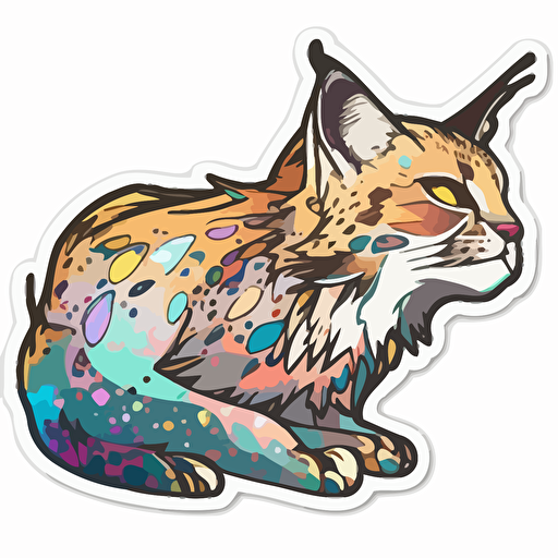 sticker, colorful lynx, kawaii, contour, vector, white background