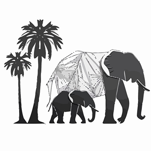logo, flat vector, origami outline, three headed laos elephant, black and white