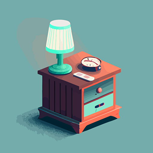 an illustration of a nightstand with a small alarm clock. Modern. Moody. Vector
