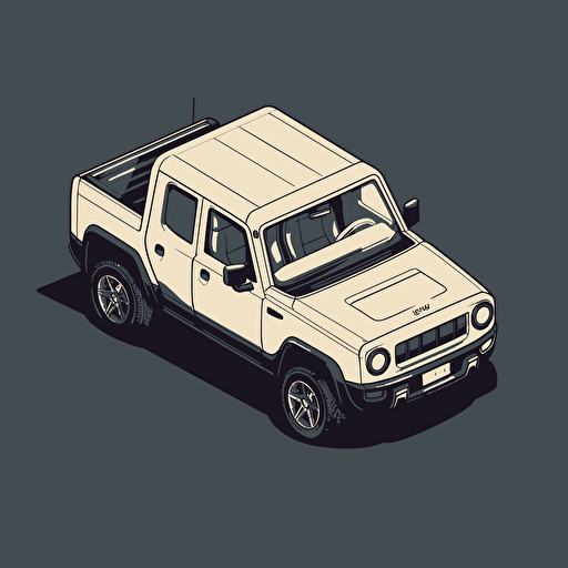 isometric icon, 2022 Rivian R1T pickup, solid background, in the style of Matthew Skiff illustrations, in the style of Christopher Lee illustrations, in the style of Jonathan Ball illustrations, simple, rough-edged drawing, vector illustration, flat art,