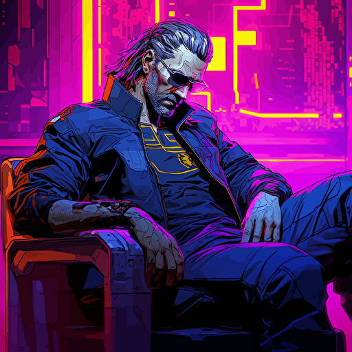 Cyberpunk 2077, chill, Dark neon purple colors, Bright colors, 4800x2880, digital art, contour, vector, Detailed