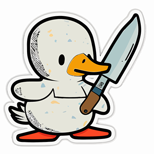 sticker, colorful goose with knife, kawaii, contour, vector, white background s 250